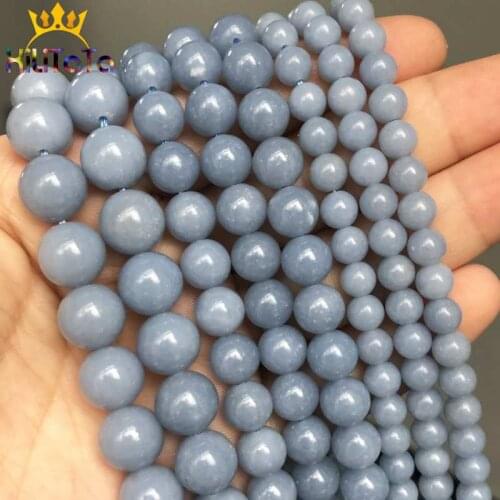 Natural Gem Angelite Stone Beads Smooth Round Loose Spacer Beads For Jewelry Making DIY Bracelet Perles 15"inches 6/8/10mm
