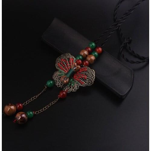 New fashion colorful glass beads ethnic necklace, wesh pendants vintgae necklace jewelry handmade braided butterfly necklace