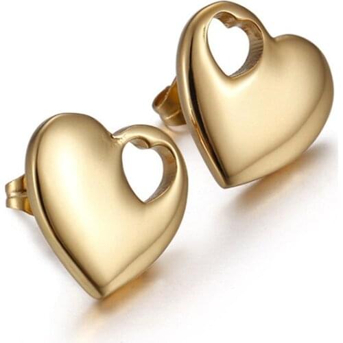 New Titanium Steel Womens Earrings Electroplated Fashion Heartshaped stud Earrings