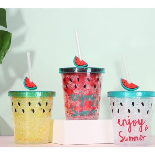 Wholesale Water Bottle Can Be Customized Logo Student Double-layer With Bottles Straw Plastic Ice Water Bottle With Straw 350ml