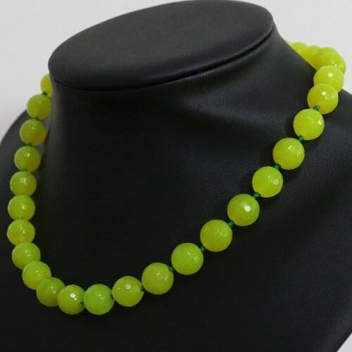 10mm Faceted lemon yellow chalcedony jades beads necklace 18"