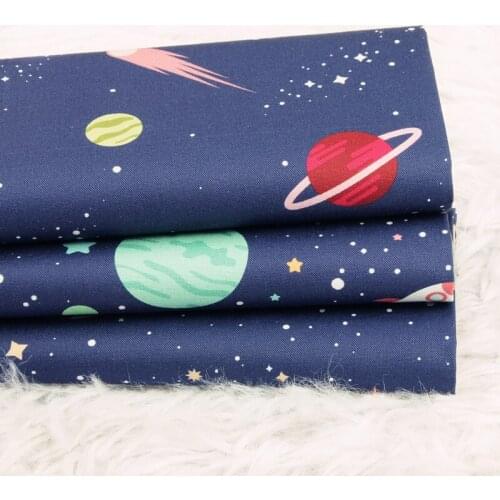 Half Yard Plain Cotton Fabric With Star Moon Rocket Print, Handmade DIY Bag Garment Cloth 100% Cotton