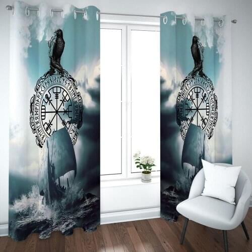 Dark clouds on the sea Sailing ship Curtain Geometric Pattern For Living room Bedroom birds Drapes Sets Customizable any size