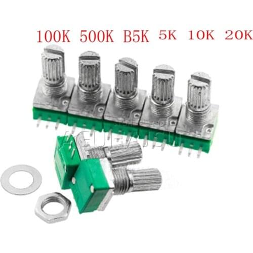 5pcs RK097N 5K 10K 20K 50K 100K 500K B5K With A Switch Audio 3pin Shaft 15mm Amplifier Sealing Potentiometer