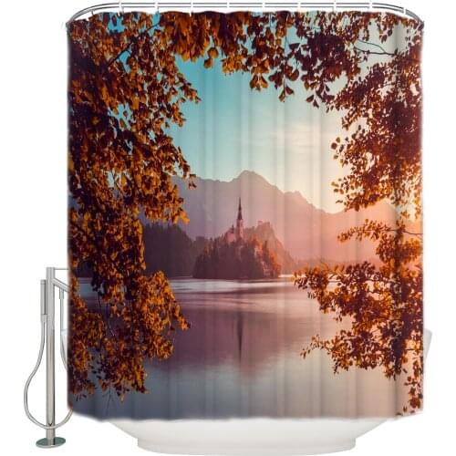 Castle Leaves Lake Fog Shower Curtain High Quality Bathroom Waterproof Fabric Toilet Simple Style Decor Shower Curtains