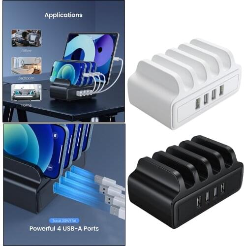 4-Port USB Charging Station Docking Stand Charger for Phones Tablets