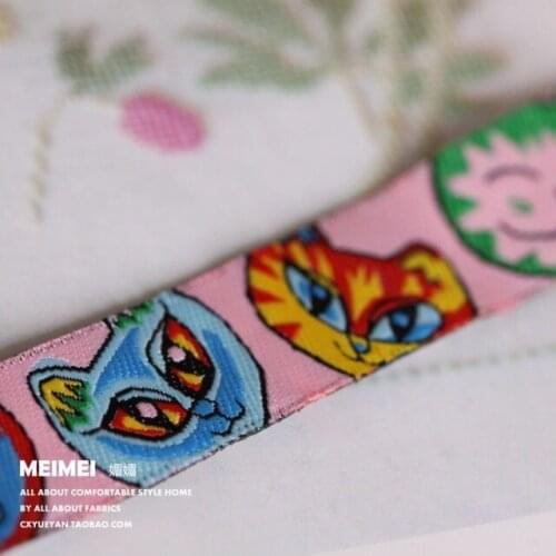 Zakka handmade accessories ribbon laciness Woven Jacquard Ribbon with cat width 5/8" 1.6 CM 10yards/lot cat Ribbon