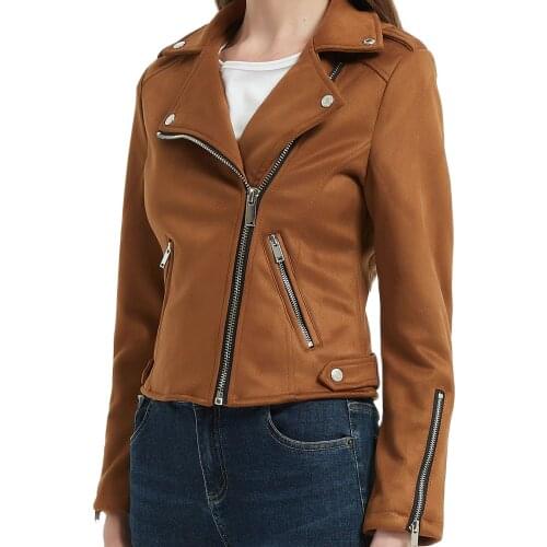 2020 New Hot Women Faux Soft Suede Leather Jackets Lady Brown Motorcycle Matte Coat Outerwear Pink Red Gray Coffee