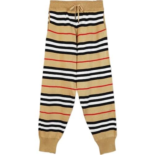 On Sale Women Classic Vintage Striped Knitted sweater Pants Casual Y2K Drawstring Femme Capri-Pants Leggings harajuku Trousers