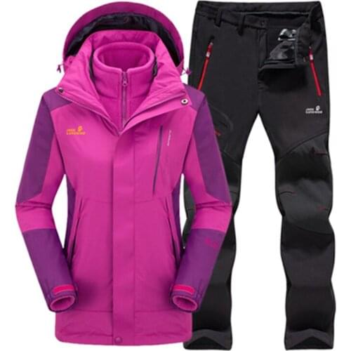 Ski suit women outdoor camping Hiking jacket and pants winter waterproof windproof Thermal Fleece liner mountaineering clothing