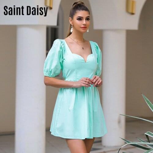 Saint Daisy Women Dresses Summer 2021 Blue Bandage Kawaii Knee-Length Backless Ball Gown Casual Polyester 22007