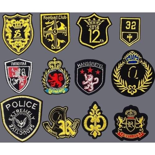 Golden Police Arm Badges Lion Embroidery Patch Iron On Military Tactical Morale Patches Emblem Appliques Embroidered Badges