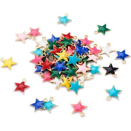 100Pcs Enamelled Sequins Brass Charms Star Unplated Pendants Mixed Color Jewelry Making DIY Handmade Accessories 10.5x10x1.5mm