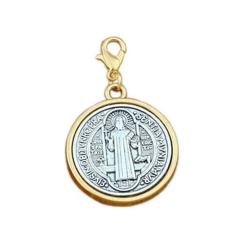 15pcs Saint St Benedict Cross Medal Floating Lobster Clasps Charm Pendant Beads Fit Bracelet lDIY Jewelry 27.9x46.2mm A-557b