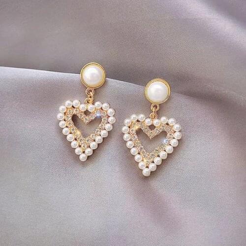 2021 Korean Fashion Earrings New Temperament Ladies All-match Love Crystal Pearl Womens Earrings Manufacturer Sales Oorbellen