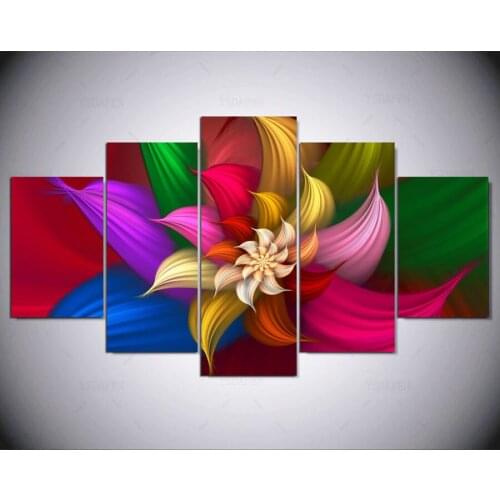 5 panel HD printed painting Rainbow Flower canvas home decor wall art picture for living room kn-186