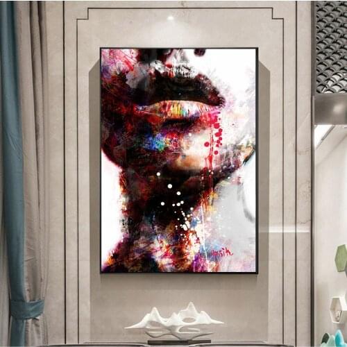 Abstract Girl Wall Art Canvas Prints Sexy Lips Art Wall Paintings Art Prints Modern Home Wall Decorative Pictures Cuadros