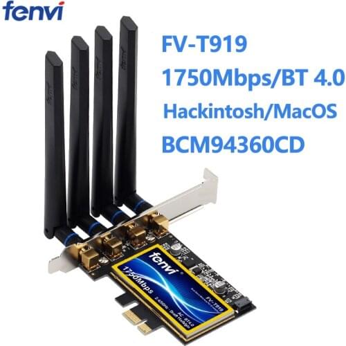 Fenvi T919 1750Mbps PCIe Wifi Adapter BCM94360CD MacOS Hackintosh Bluetooth 4.0 802.11ac 2.4G/5G Wireless Card Desktop PC
