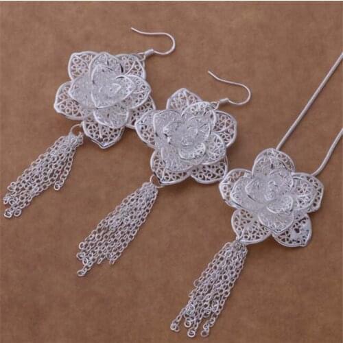 AS371 Hot Sale Silver Plated Color Jewelry Sets For Women Wholesale High Quality Classic Earring 588 + Necklace 699