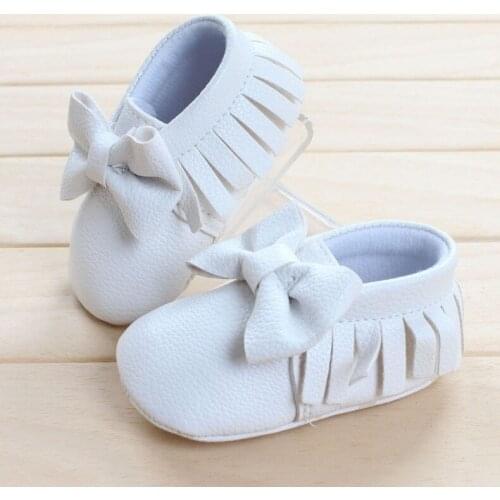 Newborn white bow Baby moccasins first Walkers shoes infant Fringe crib shoes baby 0-30 month