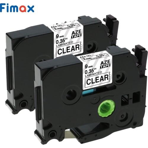 Fimax 2 Packs TZe121 Compatible for Brother TZe Label Tape TZe-121 TZ-121 9mm Black on Clear tze tape for Brother P-touch Label