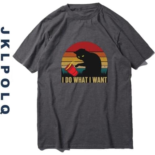 JKLPOLQ Summer T-Shirt For Men I Do What I Want Cat Printing Short Sleeve Casual Tops Women Tees EU Size XS-3XL