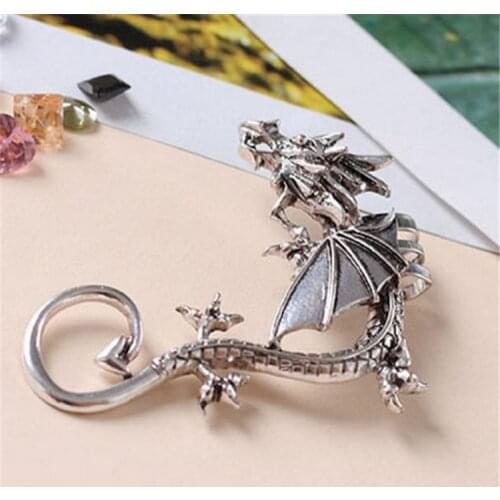 No Ear Hole Clip Dragon Earring For Left Ear Antique Bronze / Silver Plated Color