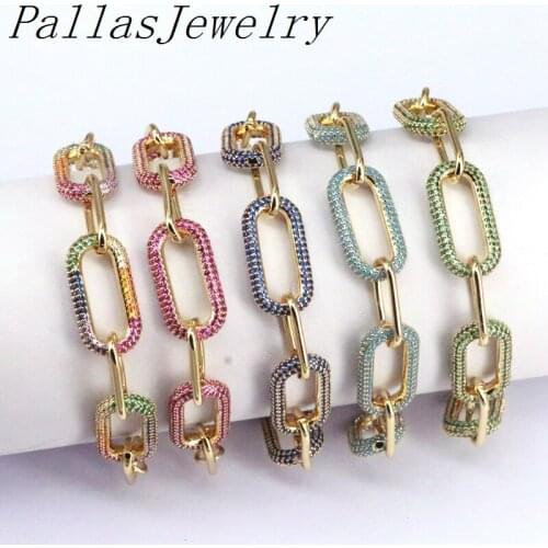 3Pcs Trendy Pave CZ Bracelets For Women Pave Fashion Colorful Cubic Zirconia Stone Gold Color Adjustable link CZ Bangle