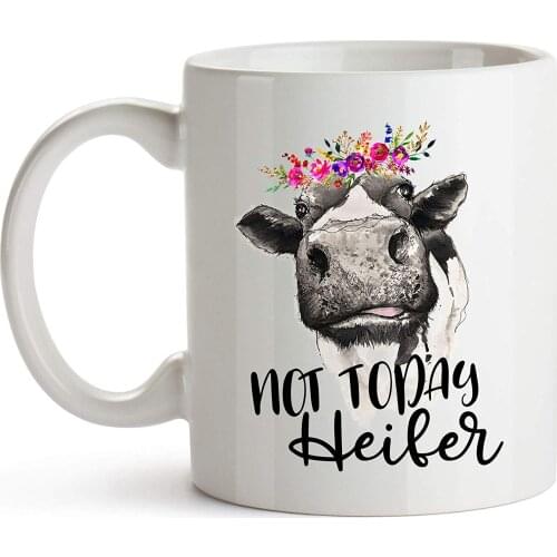Not Today Heifer Cow Mug, 11 Ounces, Cow Coffee Cup for Women, Farmer Mug for Cow Lovers