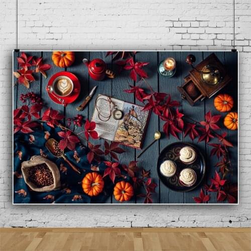 Laeacco Wooden Boards Autumn Fruit Maple Leaf Pumpkin Banner Pet Doll Photocall Poster Photo Background Photographic Backdrops