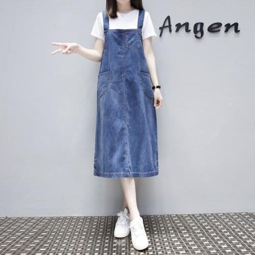 Summer Women Cotton Denim Maxi Dress Plus Size Long Casual Sleeveles Strap Jeans Ladies Dresses Large Size Sundress Frocks
