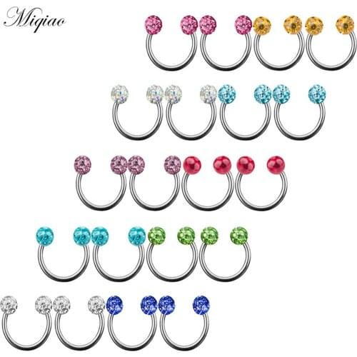 Miqiao 2pcs Hot Selling Creative Horseshoe Shaped Czech Diamond Bulbous Nose Ring Piercing Jewelry