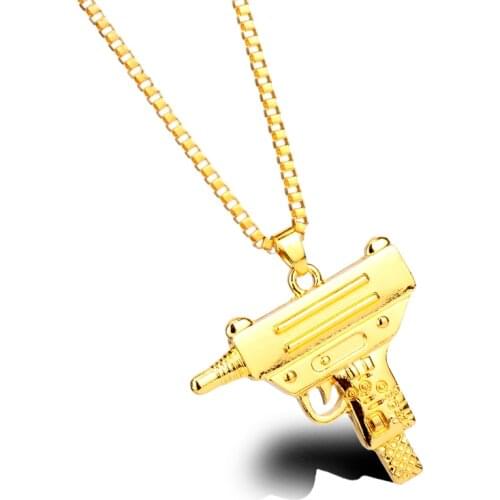 Dongsheng Fashion Hip Hop Chain Men Women Pendant Necklace Gold Black Color Gun Weapon Necklace Jewelry Cool Gift For Men