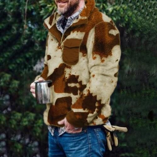 Fashion Winter Warm Woolen Jumpers Autumn Camouflage Long Sleeve Loose Sweater Vintage Fleece Turn-down Collar Men Tops Pullover