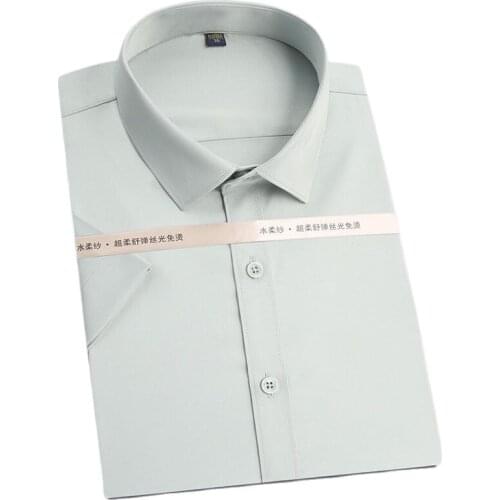 Short Sleeve Men Dress Shirts Solid For Summer Non-Iron Long Sleeve Business Easy Care Formal Shirt Plain White No Front Pocket
