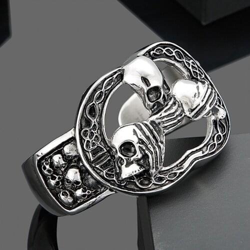 Punk Exaggerated Personality Hollow Mens Skull Titanium Steel Open Bracelet