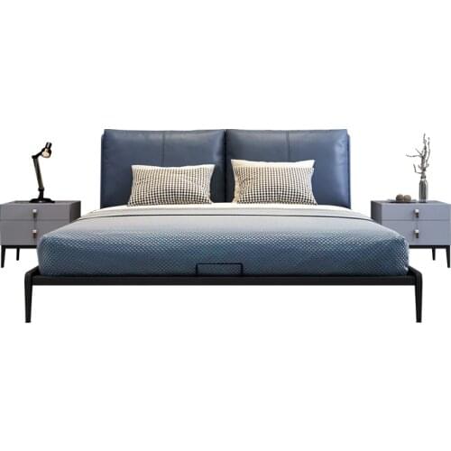 Napa leather bed master bedroom 1.8m double bed modern simple light luxury wedding bed Italian minimalist leather bed