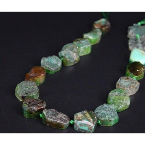 15.5"/strand Crack Green Dragon vein Raw Agates Slab Slice Loose Beads,Onxy Gem Stone Nugget Pendant Necklace Jewelry Making