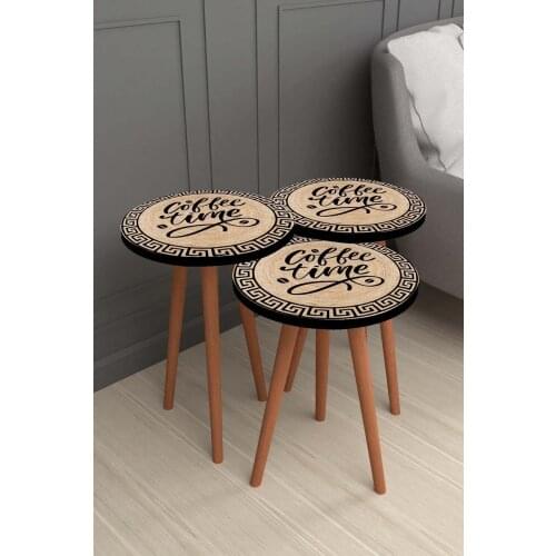 New model modern coffee table Coffee Time Jute Looking 3d Patterned pcs set Wooden Zigon Coffee Table Set