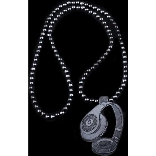 Hip Hop New Good Wood Headset Necklace For Men Rock Style Wooden Beads Long Chain Pendant Necklace Male Jewelry Boyfriend Gift