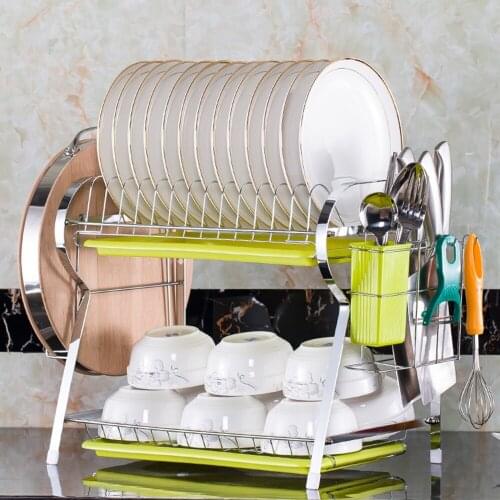 R-Shaped Stand 2 Tier Dish Drainer Kitchen Storage Shelf Drying For Dishes Kitchen Organizer Kitchenware - 2 Style Choices