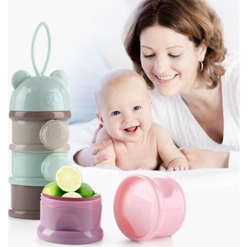 Hot 3/4 layers Fog Bear Portable Baby Food Storage Box Side Open Essential Cereal Milk Powder Box Infant Toddle Snacks Container