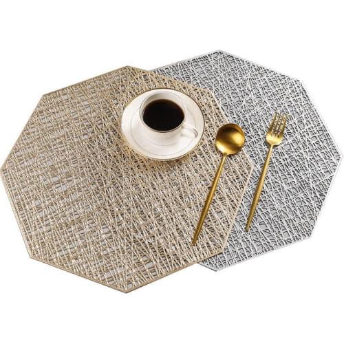 PVC Placemats Octagonal Round Table Mats Hollow Waterproof Non Slip Heat-insulated Pad Coaster Home Decoration Dinner Placemat