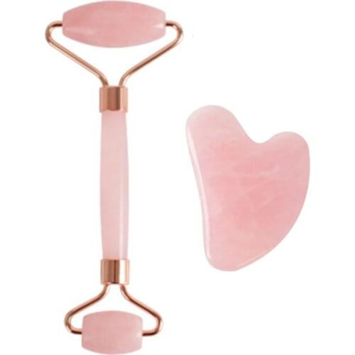 Rose Quartz Roller Slimming Face Massager Natural Jade Roller Facial Massage Roller Stone Crystal Roller Skin Massage Set Box