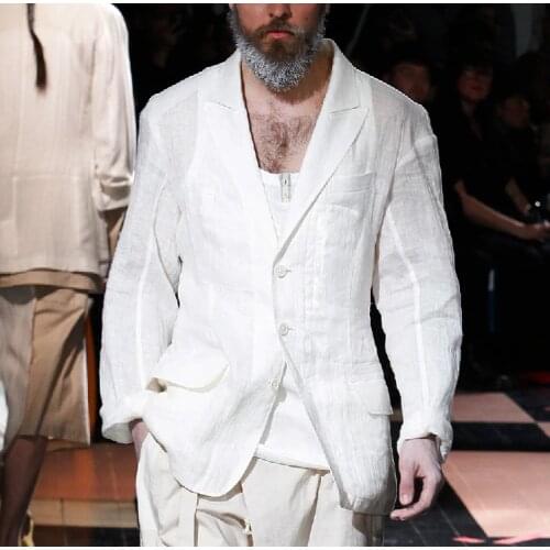 S-6XL!! 2020 An original cotton and linen suit, a tunic coat with a tunic coat and a loose white suit