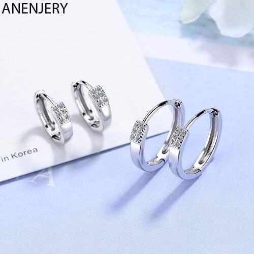 925 Sterling Silver Simple Round Circle Zircon Hoop Earring For Women Small Silver Color Earrings Jewelry Wholesale S-E1023