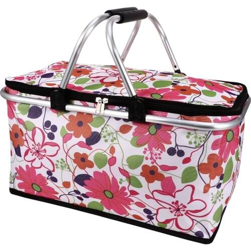 1pc Large Capacity Lunch Basket Collapsible Insulated Picnic Bag Folding Basket