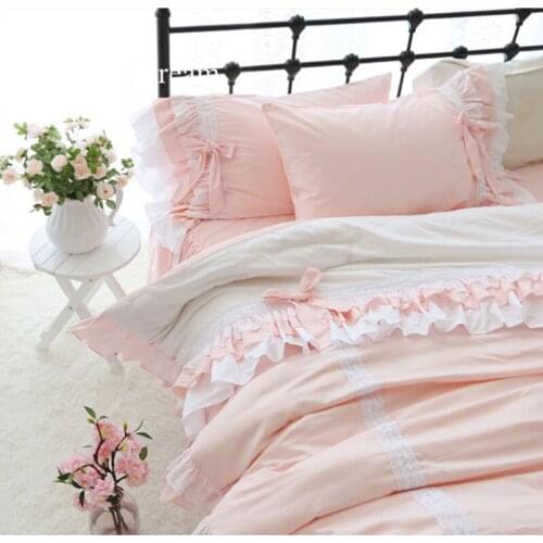 Super sweet bedding set king size elegant bows design kids bedding set princess duvet cover romantic bed skirt bed sheet custom