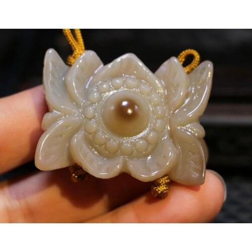 Big Treasure TalismanEnergy!!! Tibetan Onyx Big Fortune Totem Lotus Flower Heaven Eye Carving Pendant Timestown