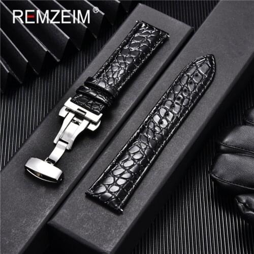 Universal Soft Wrist Belt Bracelet Comfortable Genuine Leather Watch Strap 16/18/20/22mm Watch Butterfly Buckle Band + Tool